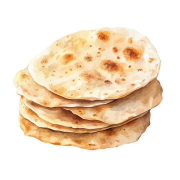Pita Bread, isolated watercolor element on white background
