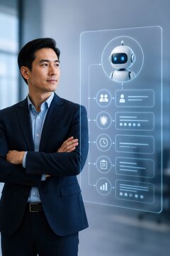 Non-Human Identity concept shows Businessman using futuristic AI and user interface technology concept