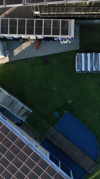 Multiple Solar Panel Technologies at a Renewable Energy Research and Innovation Facility in Florian&oacute;polis, Brazil. Aerial View.