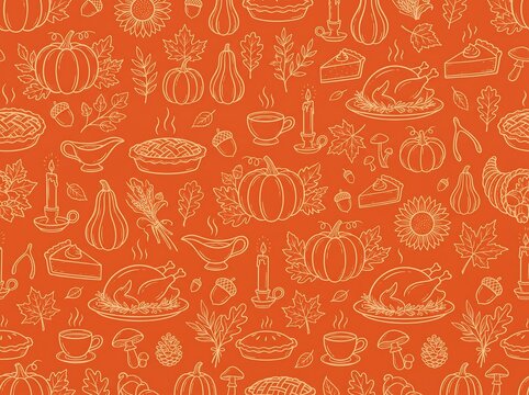 A vibrant thanksgiving pattern celebrating autumn's bounty with festive icons and warm tones