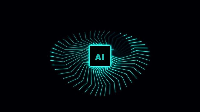 AI Artificial Intelligence Logo with Glowing Blue Circuit Lines