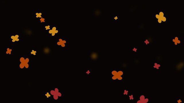 Abstract Orange and Red Cross Shapes Floating on Black Background