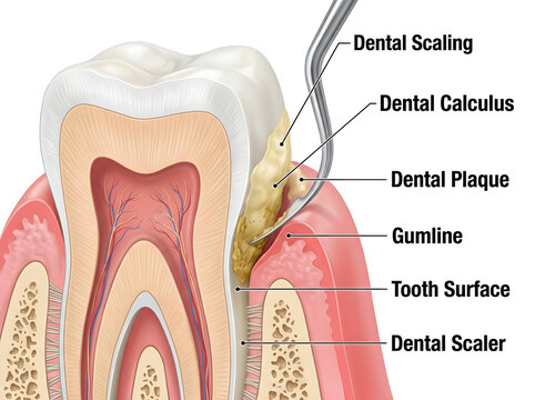 Dental scaling procedure illustration isolated on white background