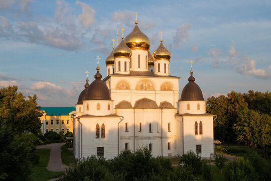 Cathedral of the Assumption of the Blessed Virgin Mary (1509-533) on early sunny July morning. Dmitrov kremlin, Moscow region