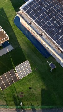 Multiple Solar Panel Technologies at a Renewable Energy Research and Innovation Facility in Florian&oacute;polis, Brazil. Aerial View.