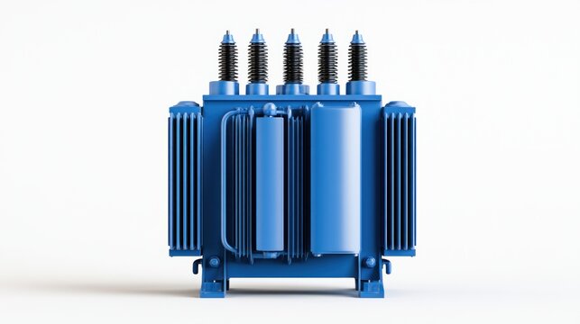 Blue High-Voltage Power Transformer Isolated on White Background