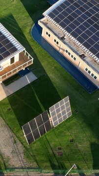 Solar Energy Research Facility with Rooftop and Ground-Mounted Photovoltaic Panels in Florian&oacute;polis, Brazil. Aerial View.