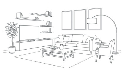 Fototapeta premium Living Room Interior Design, Modern Home Decor Concept, Vector Illustration, Minimalist Style, Interior Space Planning
