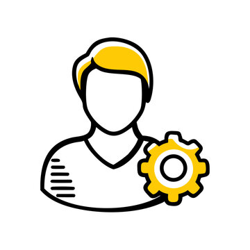 Modern male profile and gear icon for user account settings.