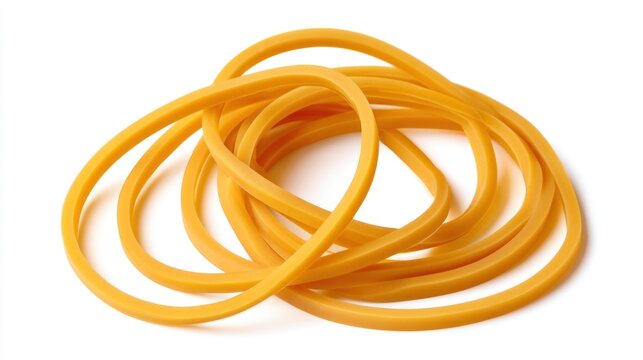Pile of Yellow Elastic Rubber Bands Isolated on White Background