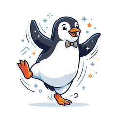 Obraz premium Happy Penguin Dancing with Bow Tie, Isolated on Transparent Background
