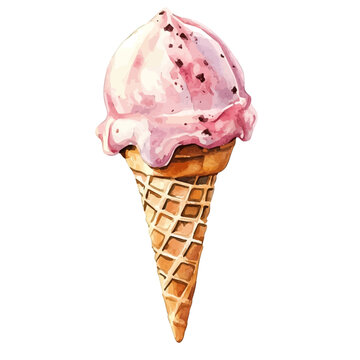 Watercolor illustration of Ice Cream Cone, isolated on white background
