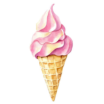 Watercolor clipart of Ice Cream Cone, isolated on white background