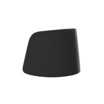 Modern black stool with a curved seat and white trim on a white background