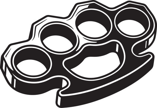 Black and white metal brass knuckles weapon vector icon illustration on isolated background with knuckle duster