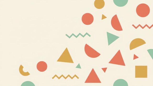 Pastel confetti shapes gently drifting on cream background