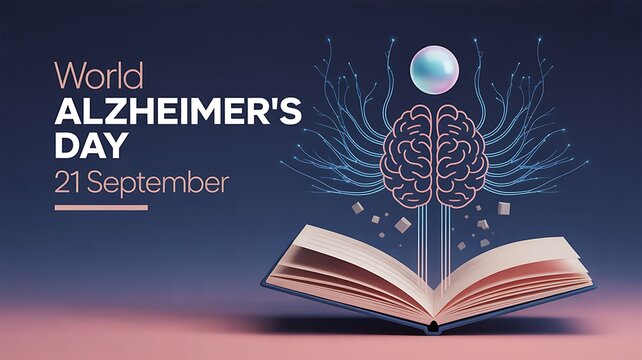 World alzheimer day concept with human brain and open book
