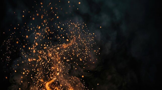 A fiery explosion of sparks and embers fills the dark background, creating a dramatic and intense visual effect. The sparks dance and swirl, suggesting a powerful and uncontrolled event.