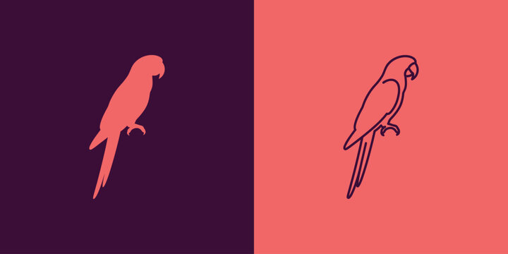 Minimalist parrot illustration silhouette and line art dual style design