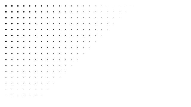 Black halftone dots pattern with varying sizes arranged in a corner shape
