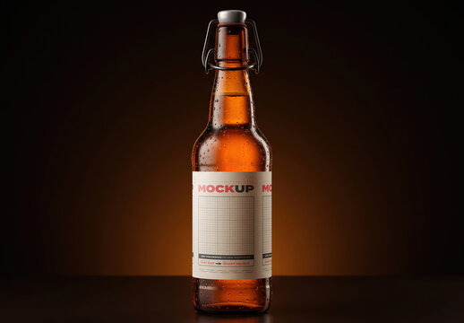 Beer Bottle with Swing Top Closure Label Mockup