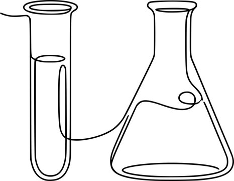 Continuous single line drawing of a scientific test tube and a glass flask for chemical experiments and laboratory research
