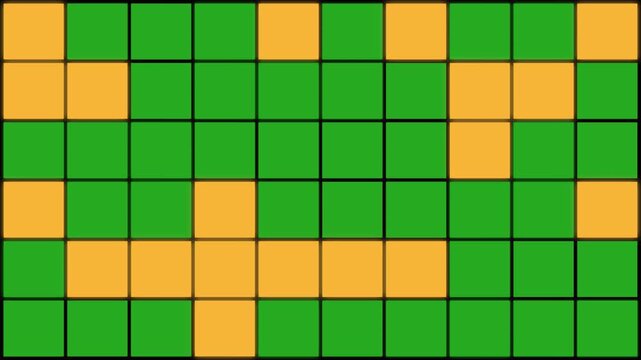 Animated retro green and orange grid pattern flashing geometric square block background video loop