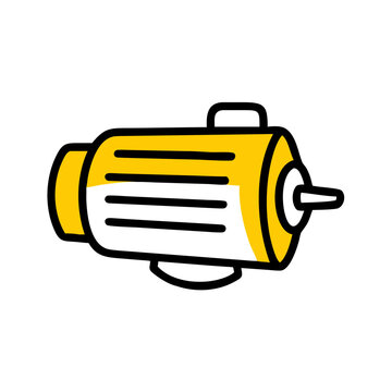 Electric motor engine icon with yellow highlights and black outlines.