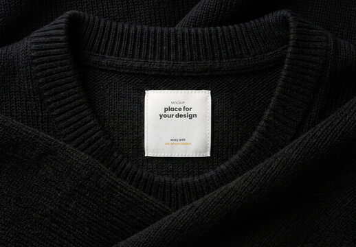 Black Knitted Garment Square Label Design Branding Mockup