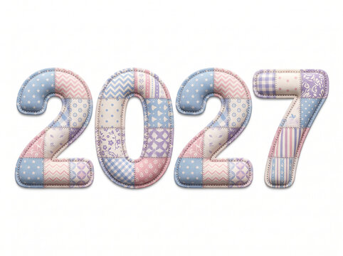 2027 New Year Celebration Concept with Plush Pastel Felt Numbers Confetti and Ribbons Flatlay 2