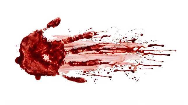 Halloween Bloody handprint with smear, red blood splatter, horror crime scene texture, macabre hand smear isolated PNG with Transparent Background Halloween