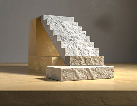 Modern Stone Stairs Ascending Against a Warm Textured Wall