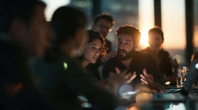 Diverse Business Colleagues Having Late Meeting in Corporate Office