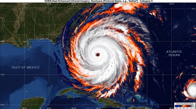 Satellite View of Massive Hurricane Approaching Coastline