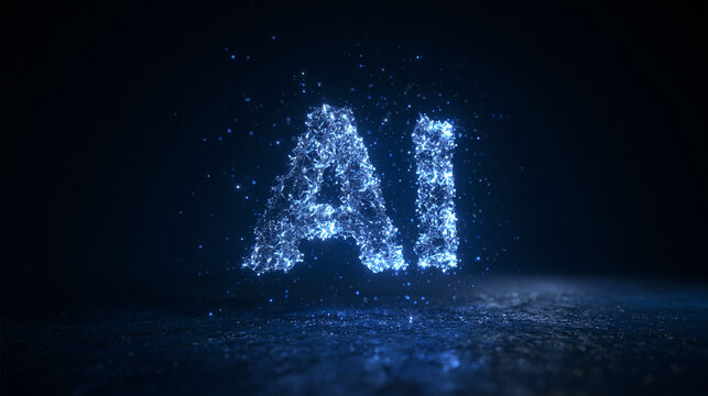 AI Text Made of Glowing Digital Particles