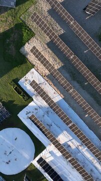 Solar Energy Technology Center with Rooftop Solar Panels, Ground-Mounted Arrays and Photovoltaic Research Systems in Florian&oacute;polis, Brazil. Aerial View.
