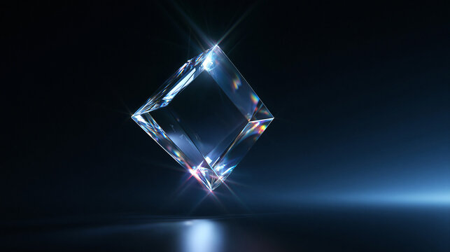 Shining Crystal Cube with Rainbow Light Refraction