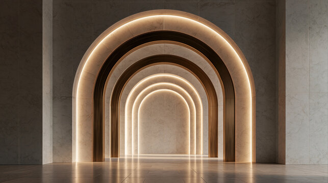 Modern Minimalist Interior with Concentric Illuminated Arches