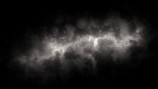 White nebula space cloud motion graphics video showing glowing white interstellar gas and cosmic dust particles drifting with seamless loop animation. 4K animation.
