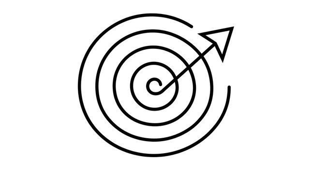 Concentric circle spiral target icon with an arrow piercing through toward the objective achievement strategy marketing business dartboard