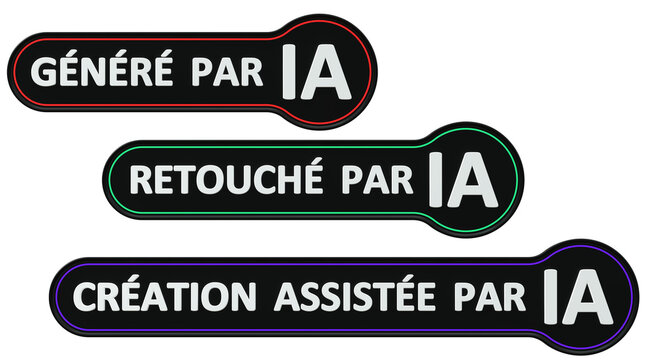 Ensemble de badges de label de cr&eacute;ation IA - isol&eacute;s sur fond blanc