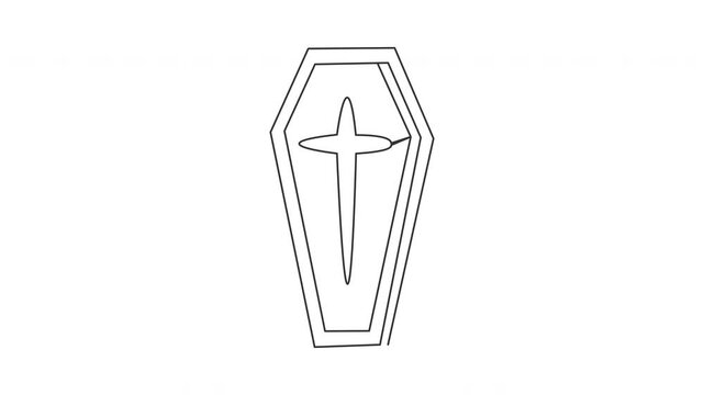 Coffin continuous line animation on isolated white background footage.