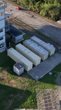 Solar Energy Technology Center with Rooftop Solar Panels, Ground-Mounted Arrays and Photovoltaic Research Systems in Florian&oacute;polis, Brazil. Aerial View.