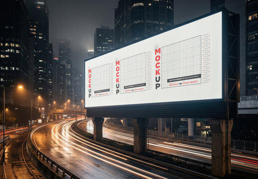 Super Horizontal Electric billboard on Highway Mockup