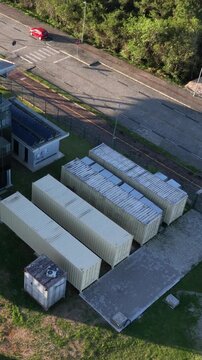 Solar Energy Technology Center with Rooftop Solar Panels, Ground-Mounted Arrays and Photovoltaic Research Systems in Florian&oacute;polis, Brazil. Aerial View.