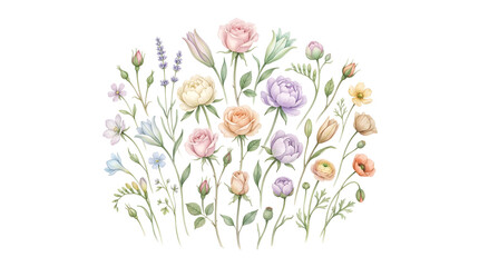 Fototapeta premium Delicate Floral Garden Scene With Soft Colored Roses and Wildflowers