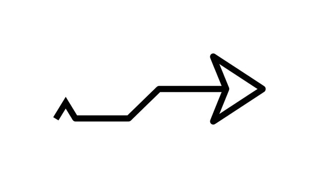 Zigzag winding arrow path showing alternating direction and complicated journey route with direction minimalist interface navigation movement strategy