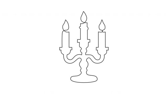 Continuous line drawing animation of elegant candelabra morphing to face.
