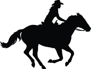 Naklejka premium Cowgirl horse silhouette vector. Horse rider vector icon