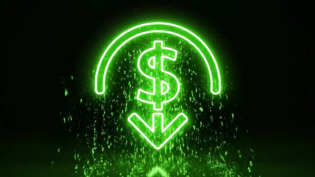 Neon green dollar sign with down arrow